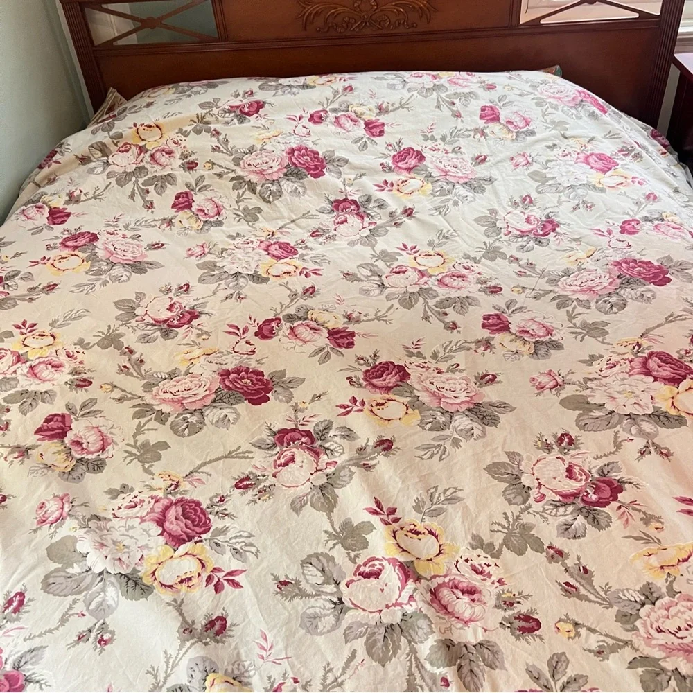 Pottery Barn Duvet Cover Cabbage Roses Stripes Reversible Full